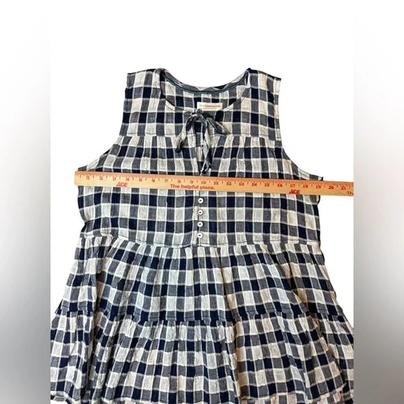 Anthropologie Pilcro The Letterpress Checker Blue Tiered Shirt Size S NWOT - Picture 4 of 8